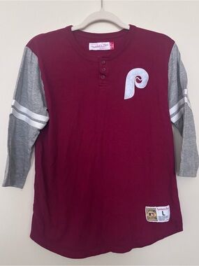 Mitchell & Ness Phillies Cooperstown Henley Shirt Youth L 14/16